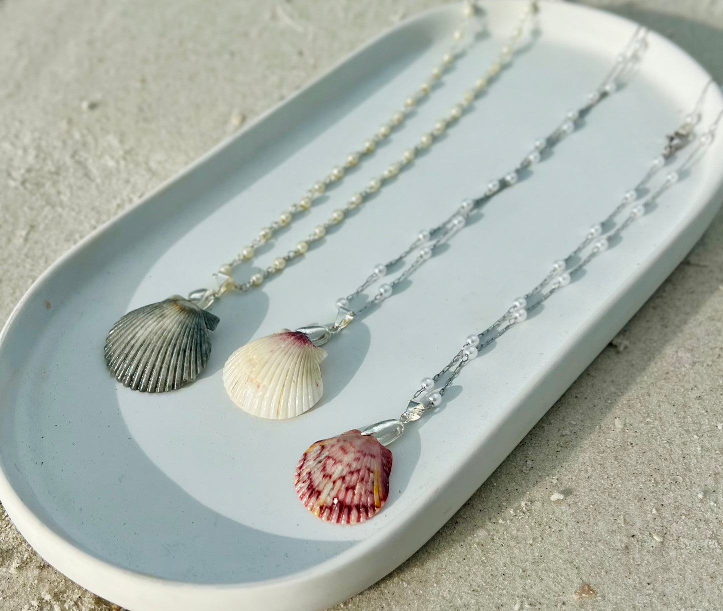 Silver Palms + Pearls Shell Necklace