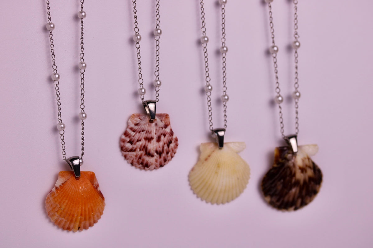 Dainty Pearl Scallop Necklaces in Silver