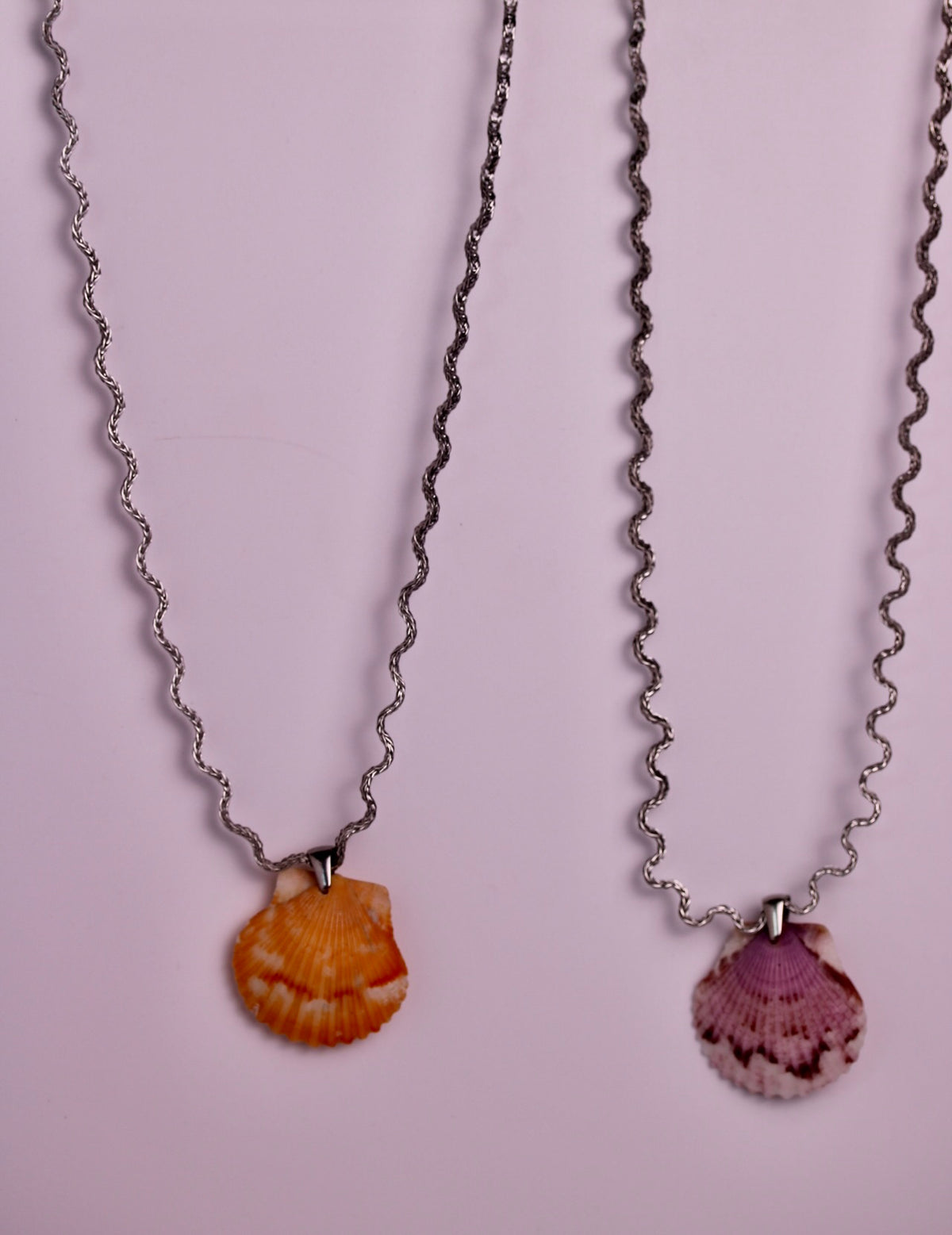 Silver Squiggle Scallop Necklaces