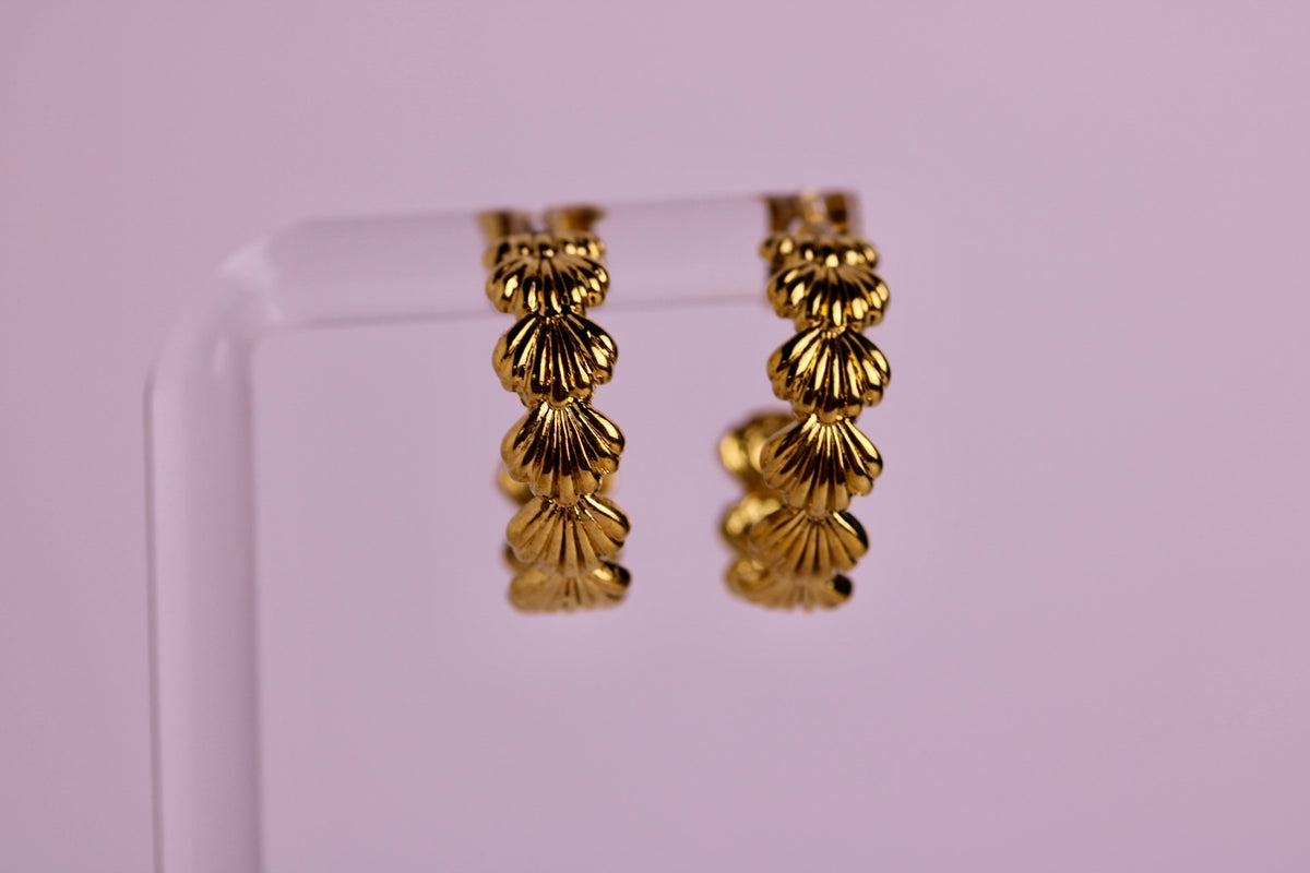 Seashell Half Hoop Stud in Silver + Gold
