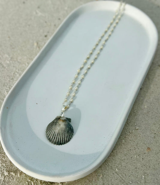 Silver Palms + Pearls Shell Necklace