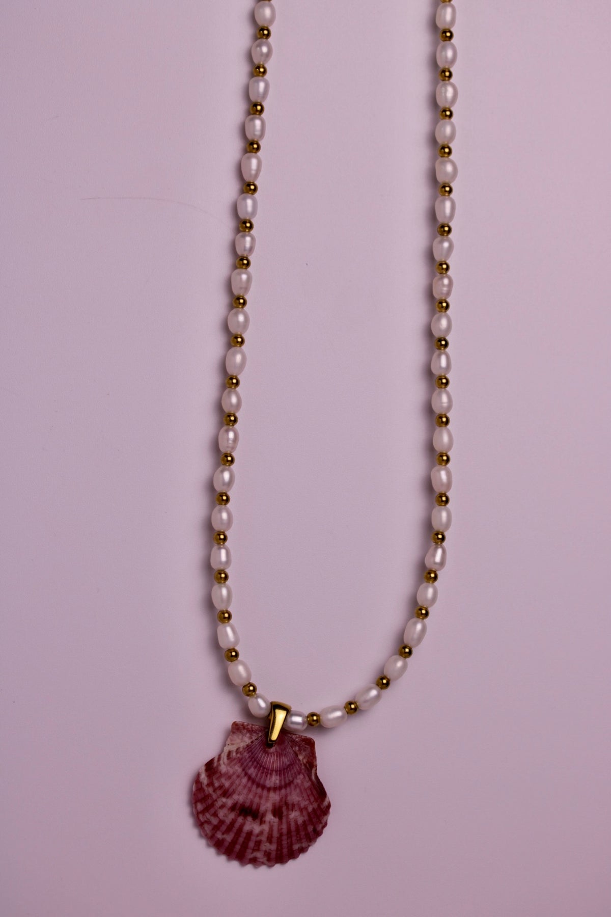 Beaded Pearl Scallop Necklace in Silver + Gold