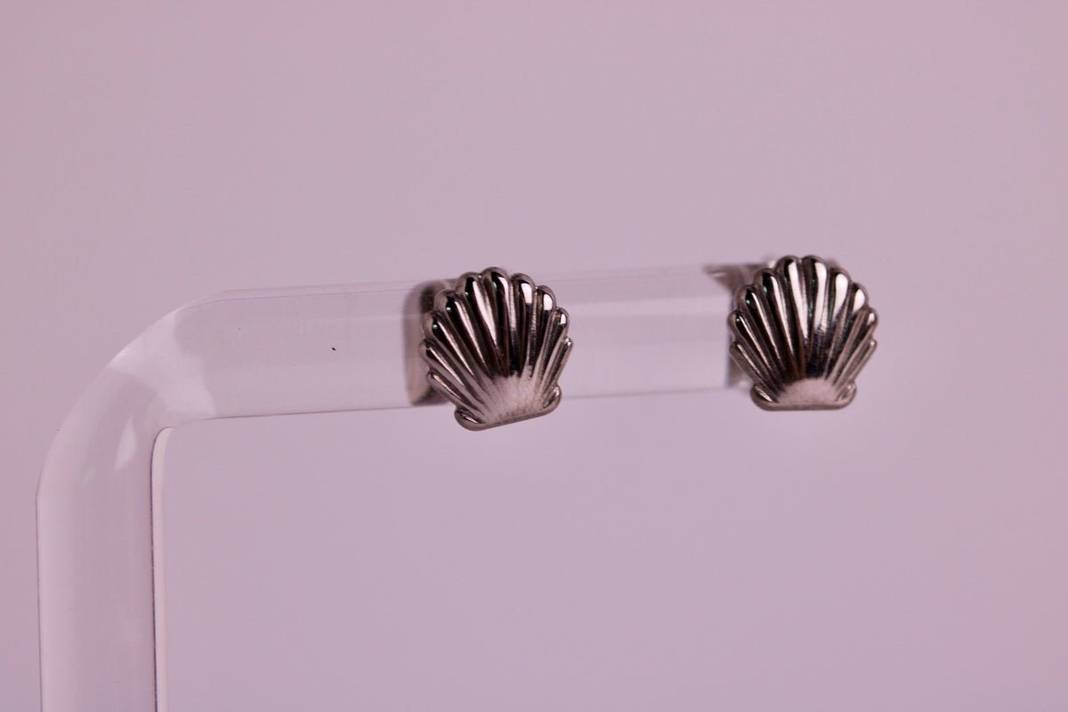 Tiny Scallop Studs in Silver + Gold