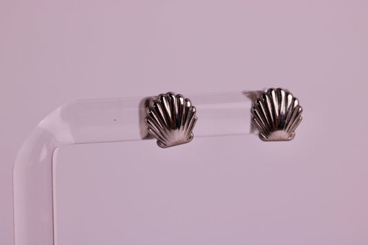 Tiny Scallop Studs in Silver + Gold