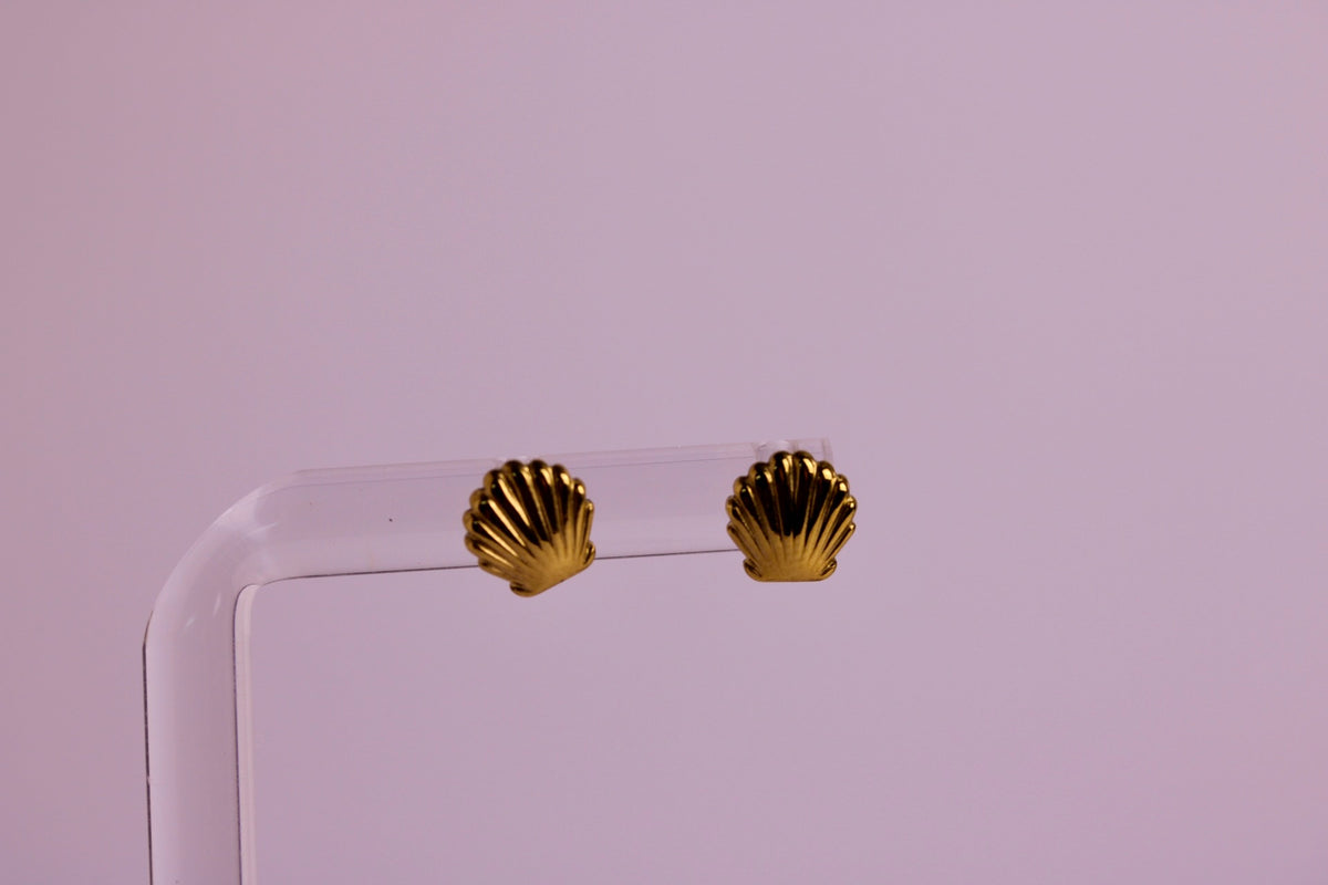 Tiny Scallop Studs in Silver + Gold