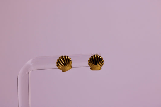 Tiny Scallop Studs in Silver + Gold