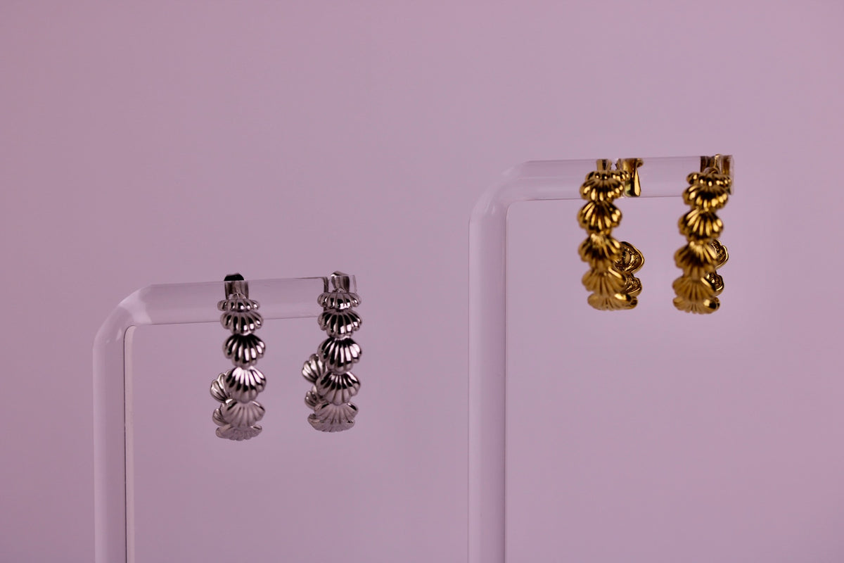 Seashell Half Hoop Stud in Silver + Gold
