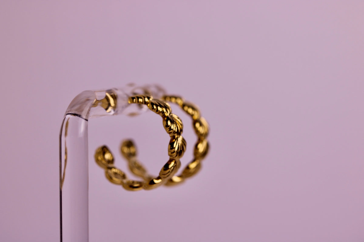 Seashell Half Hoop Stud in Silver + Gold