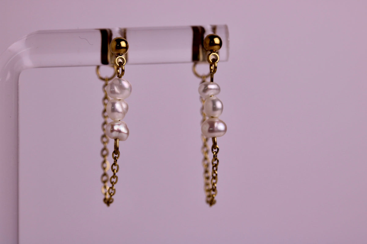 Pearl Veil Studs in Silver + Gold