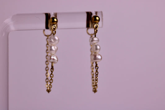 Pearl Veil Studs in Silver + Gold
