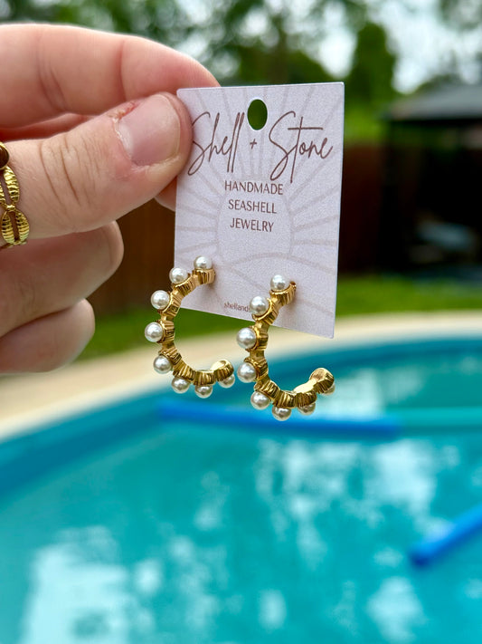 Marina Pearl Hoop Studs