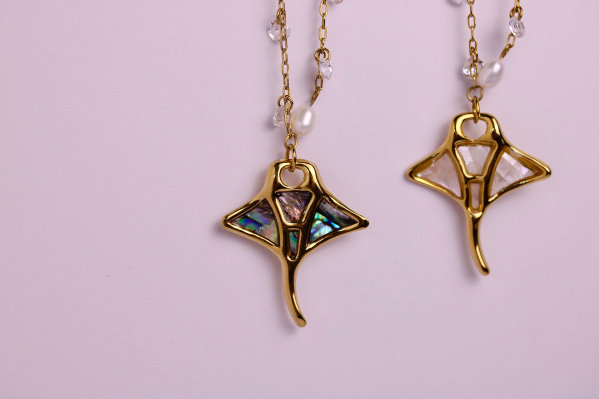 Manta Ray Charm + Dancing Pearls Necklace