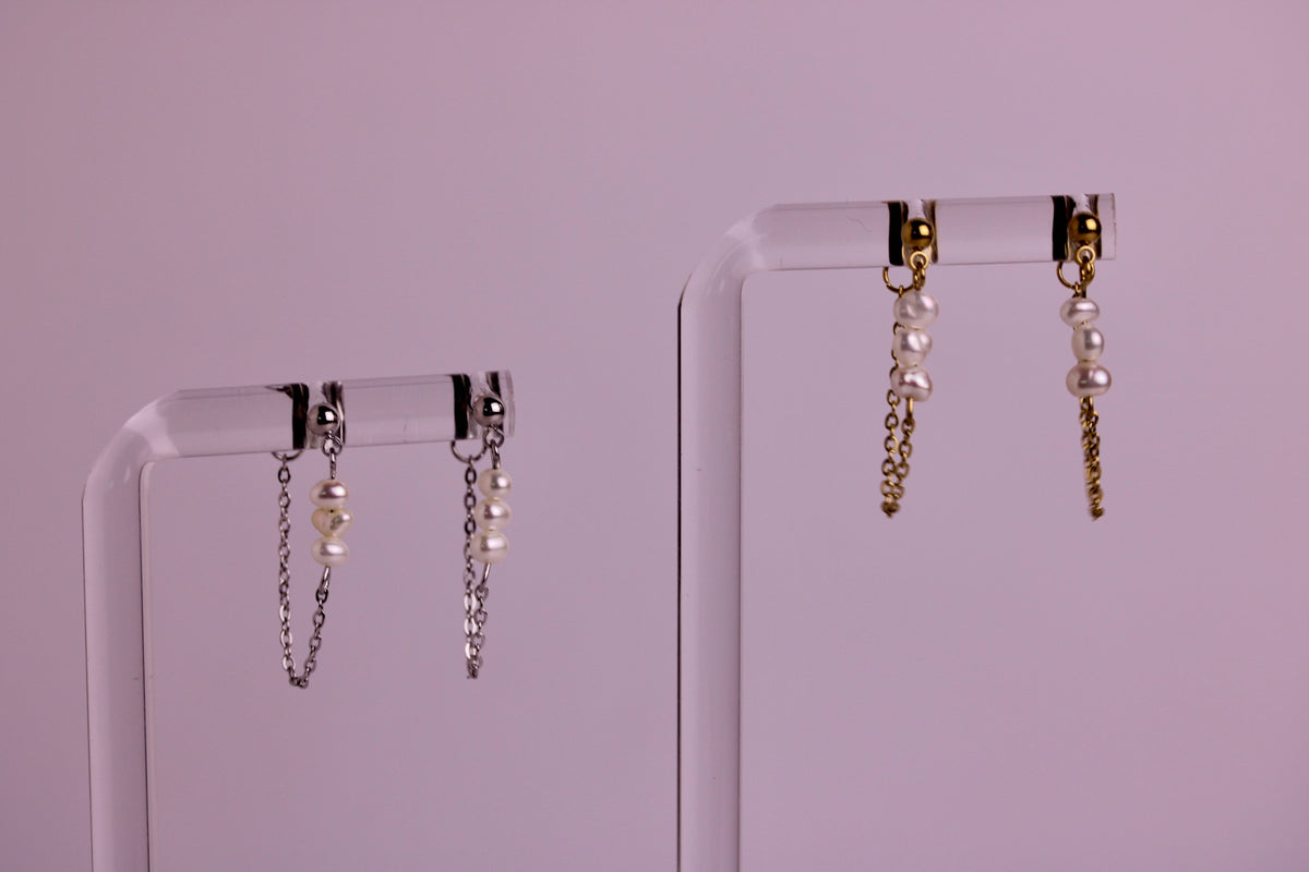 Pearl Veil Studs in Silver + Gold