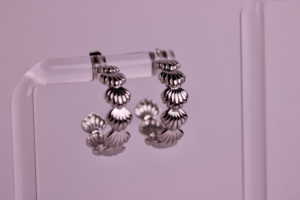 Seashell Half Hoop Stud in Silver + Gold
