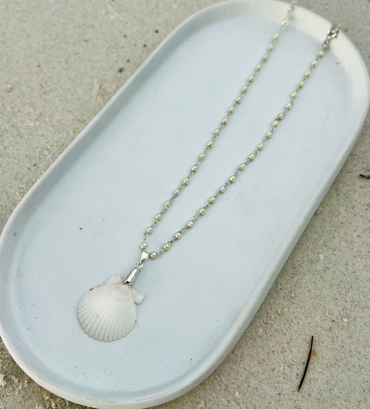 Silver Palms + Pearls Shell Necklace