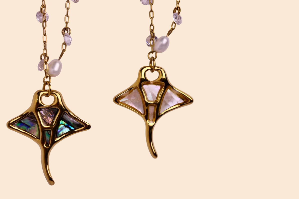 Manta Ray Charm + Dancing Pearls Necklace
