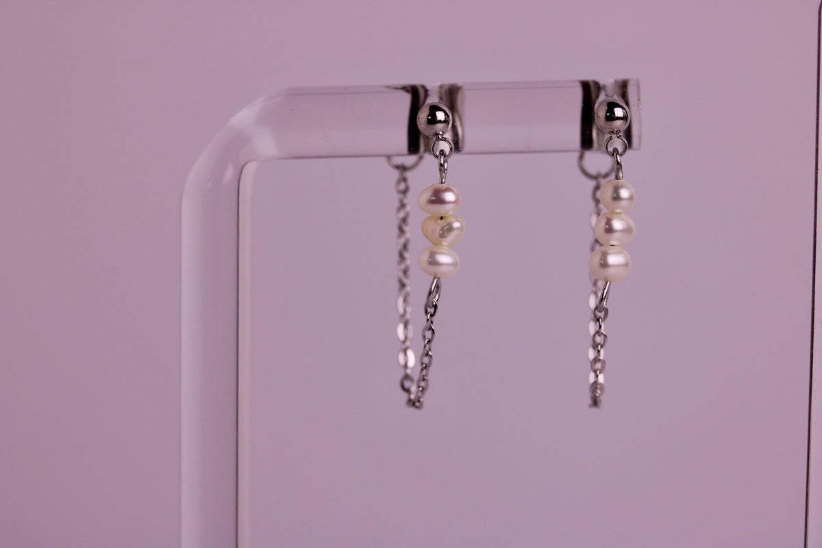 Pearl Veil Studs in Silver + Gold