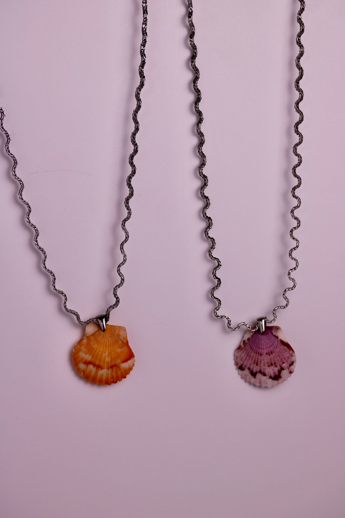 Silver Squiggle Scallop Necklaces