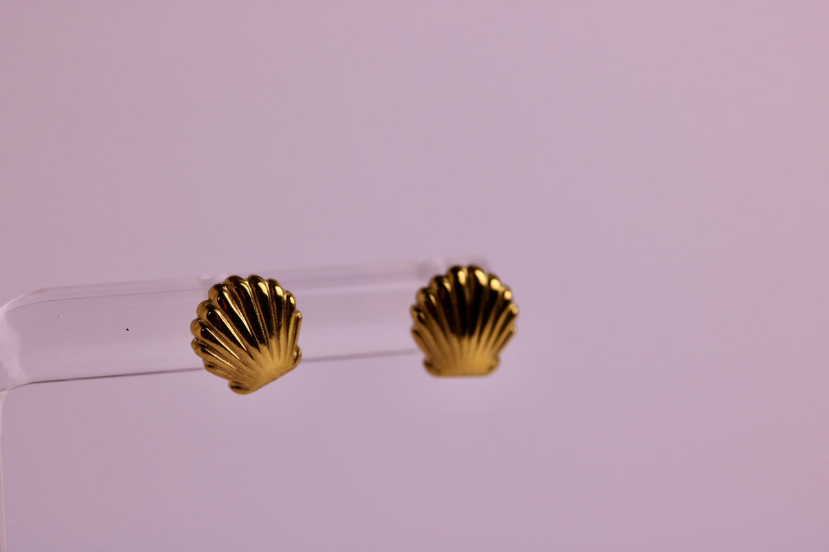 Tiny Scallop Studs in Silver + Gold