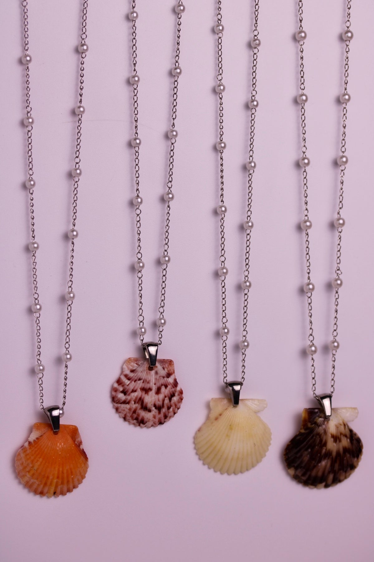 Dainty Pearl Scallop Necklaces in Silver