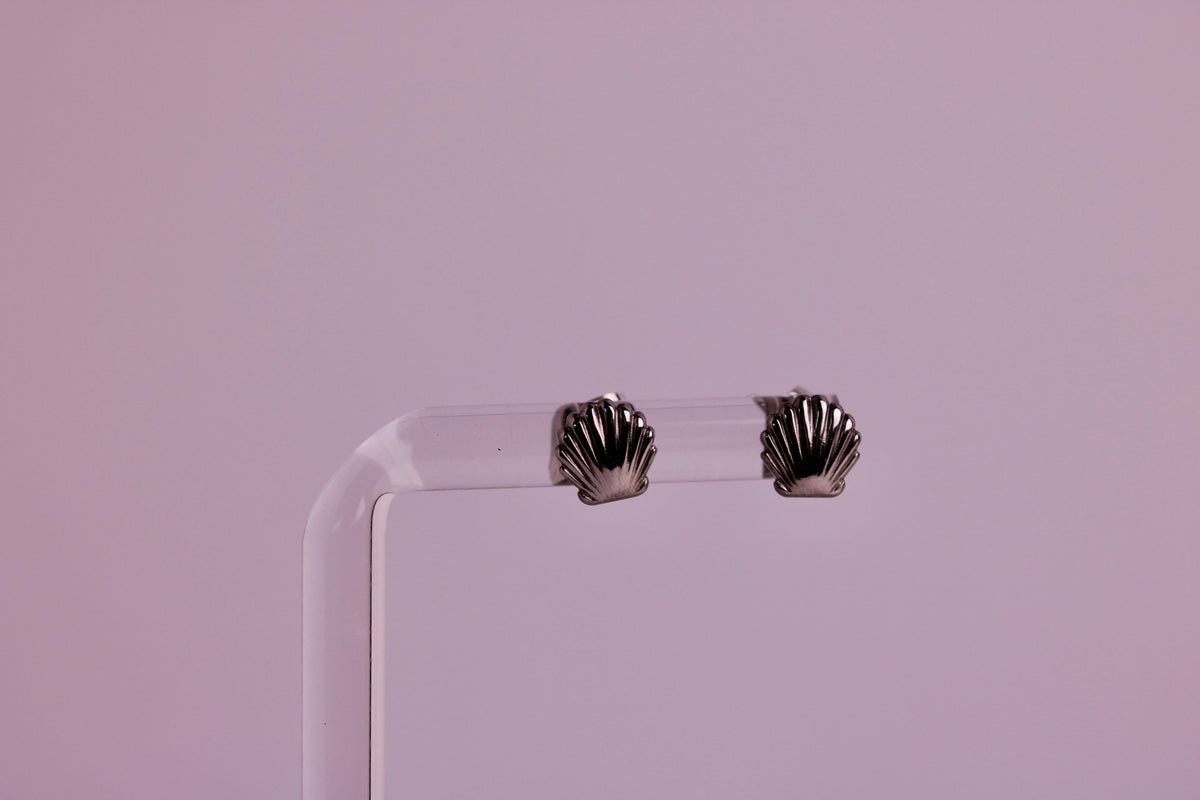Tiny Scallop Studs in Silver + Gold