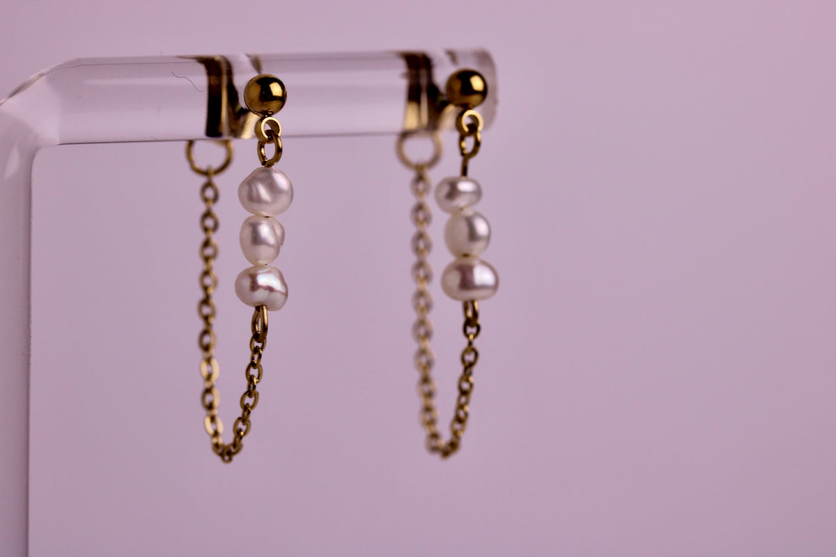 Pearl Veil Studs in Silver + Gold