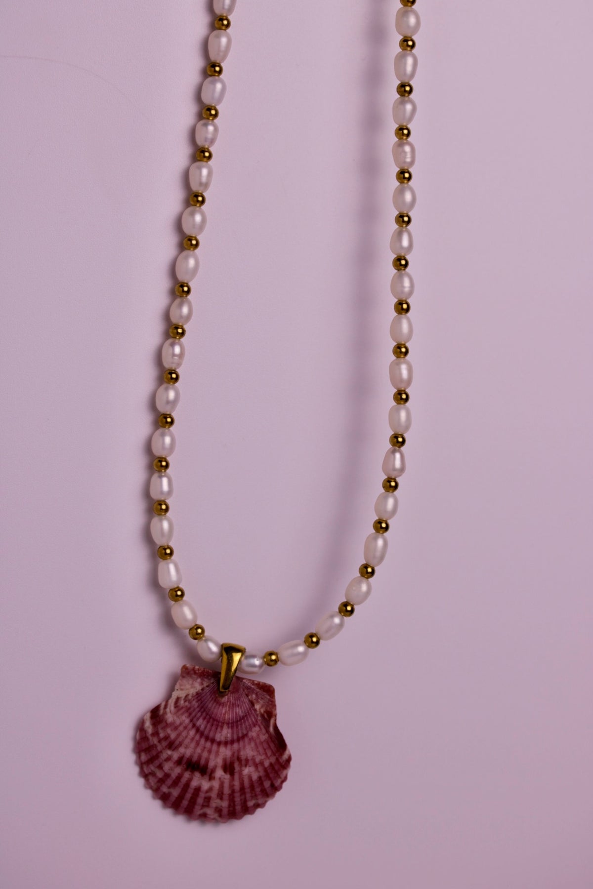 Beaded Pearl Scallop Necklace in Silver + Gold
