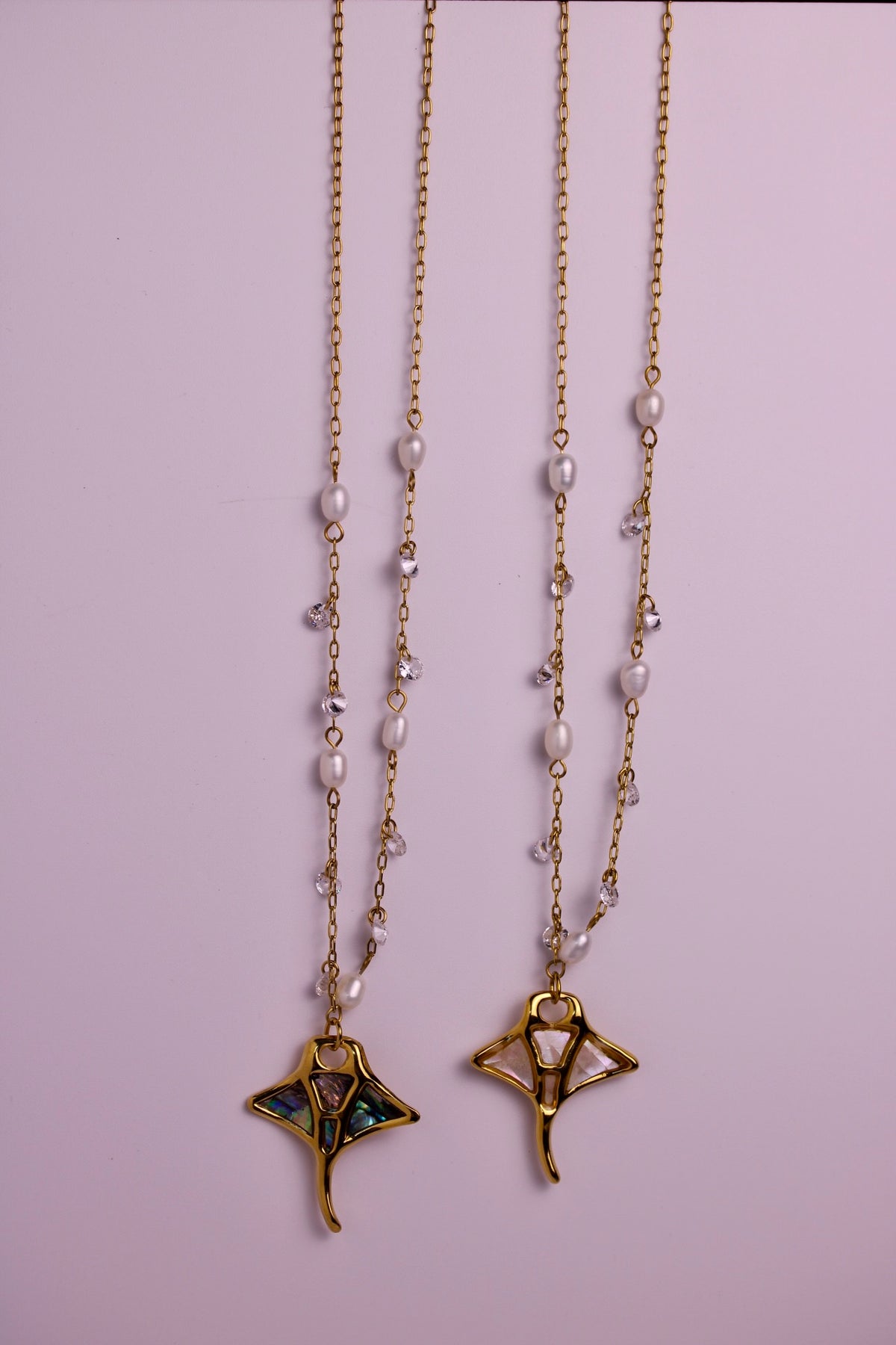 Manta Ray Charm + Dancing Pearls Necklace