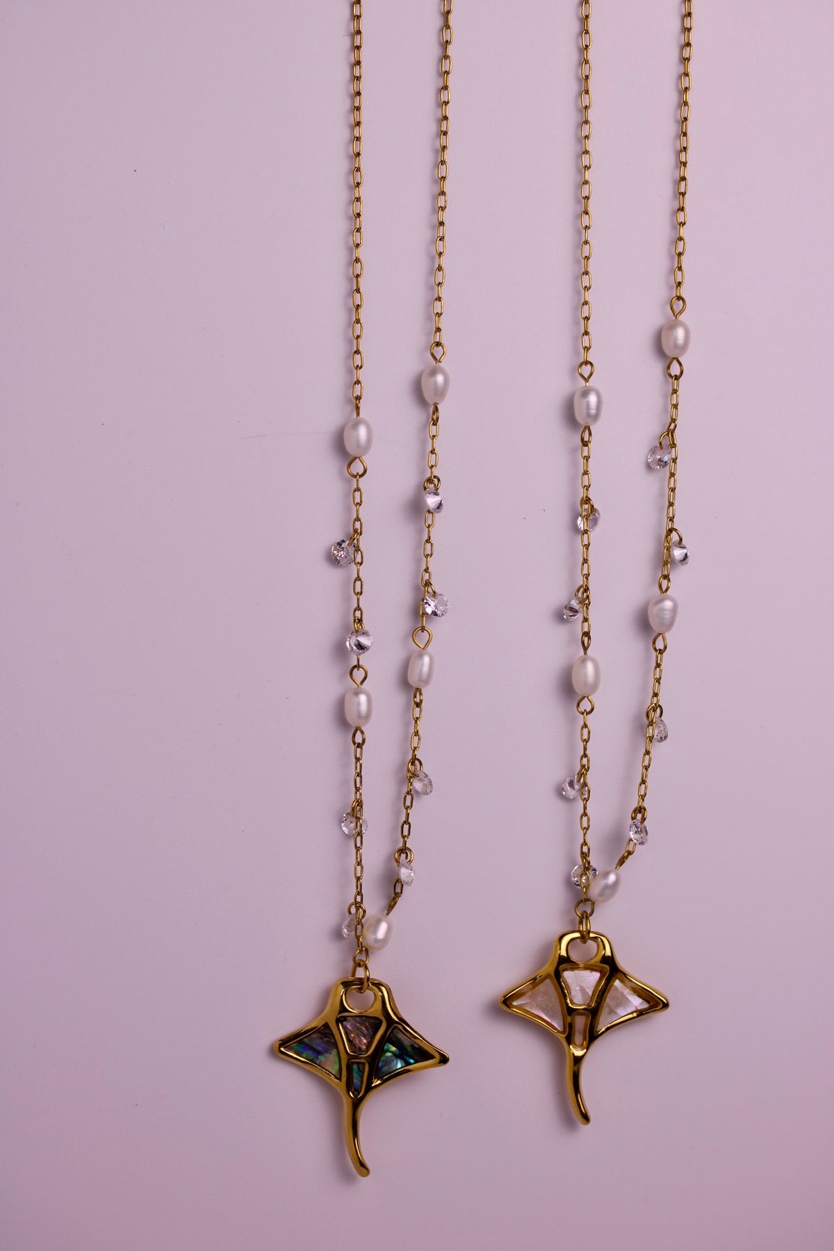 Manta Ray Charm + Dancing Pearls Necklace