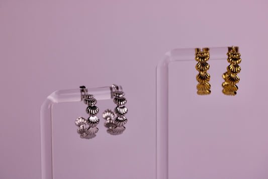 Seashell Half Hoop Stud in Silver + Gold
