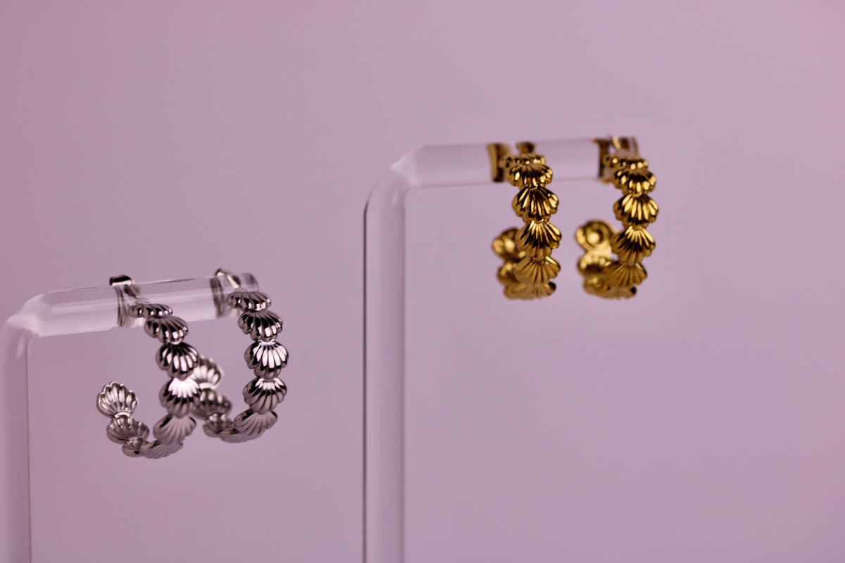 Seashell Half Hoop Stud in Silver + Gold