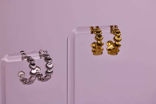 Seashell Half Hoop Stud in Silver + Gold