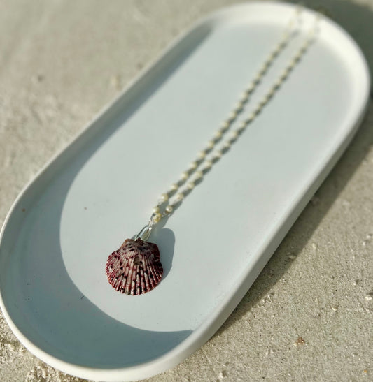 Silver Palms + Pearls Shell Necklace