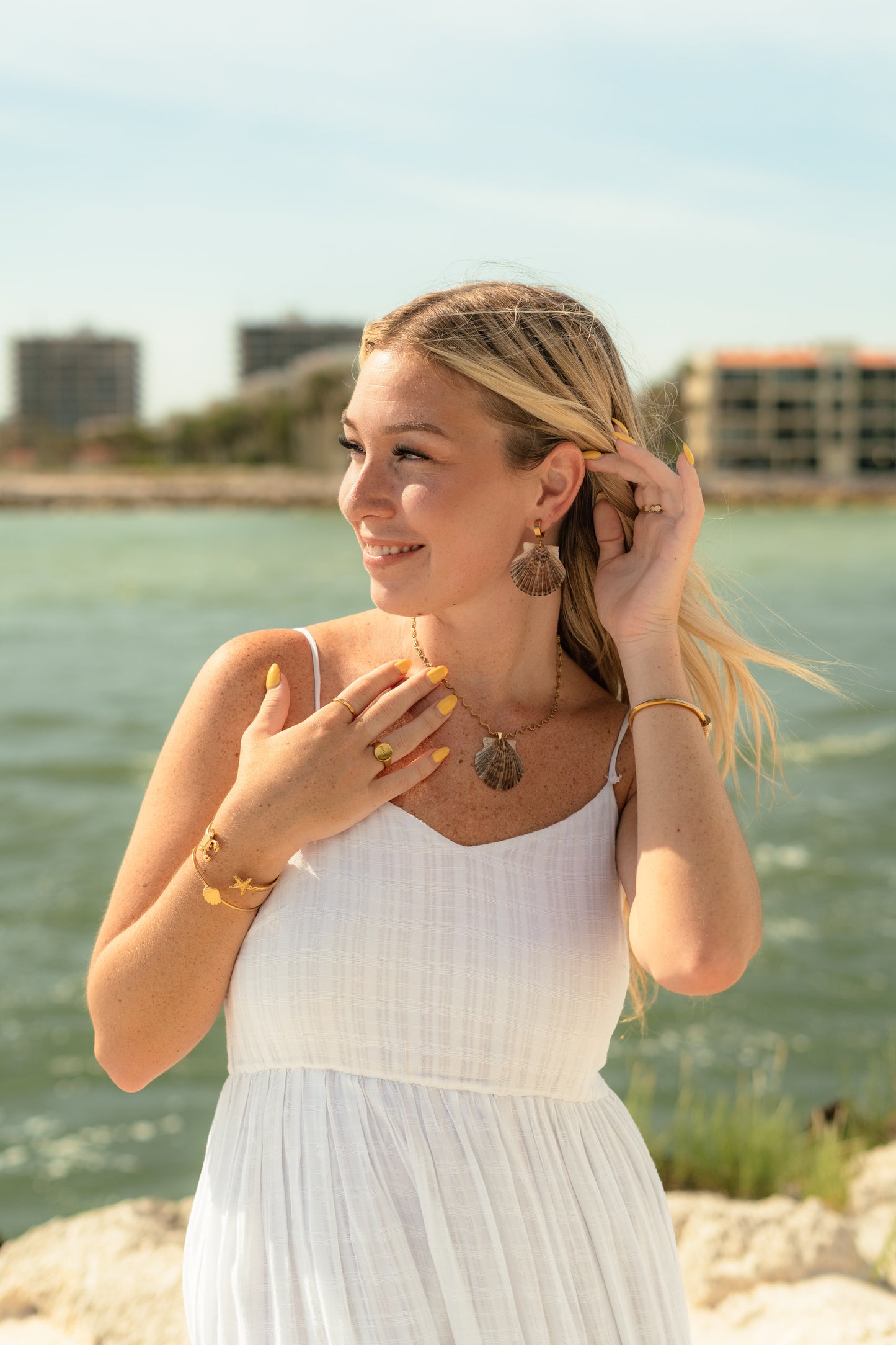 The Ripple Necklace- Brown Seashell Silver + Gold