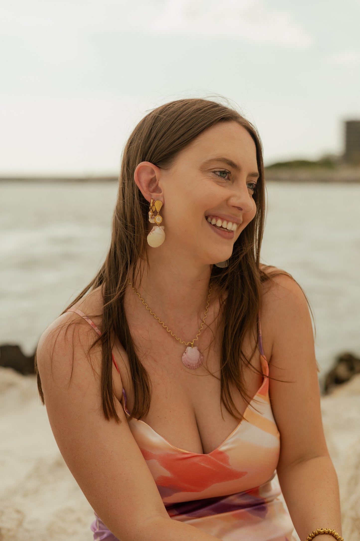The Ripple Necklace- Rose Seashell Silver + Gold