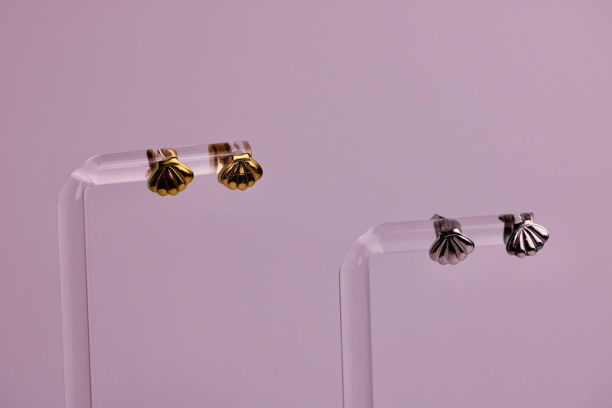 Seaside Scallop Studs in Silver + Gold