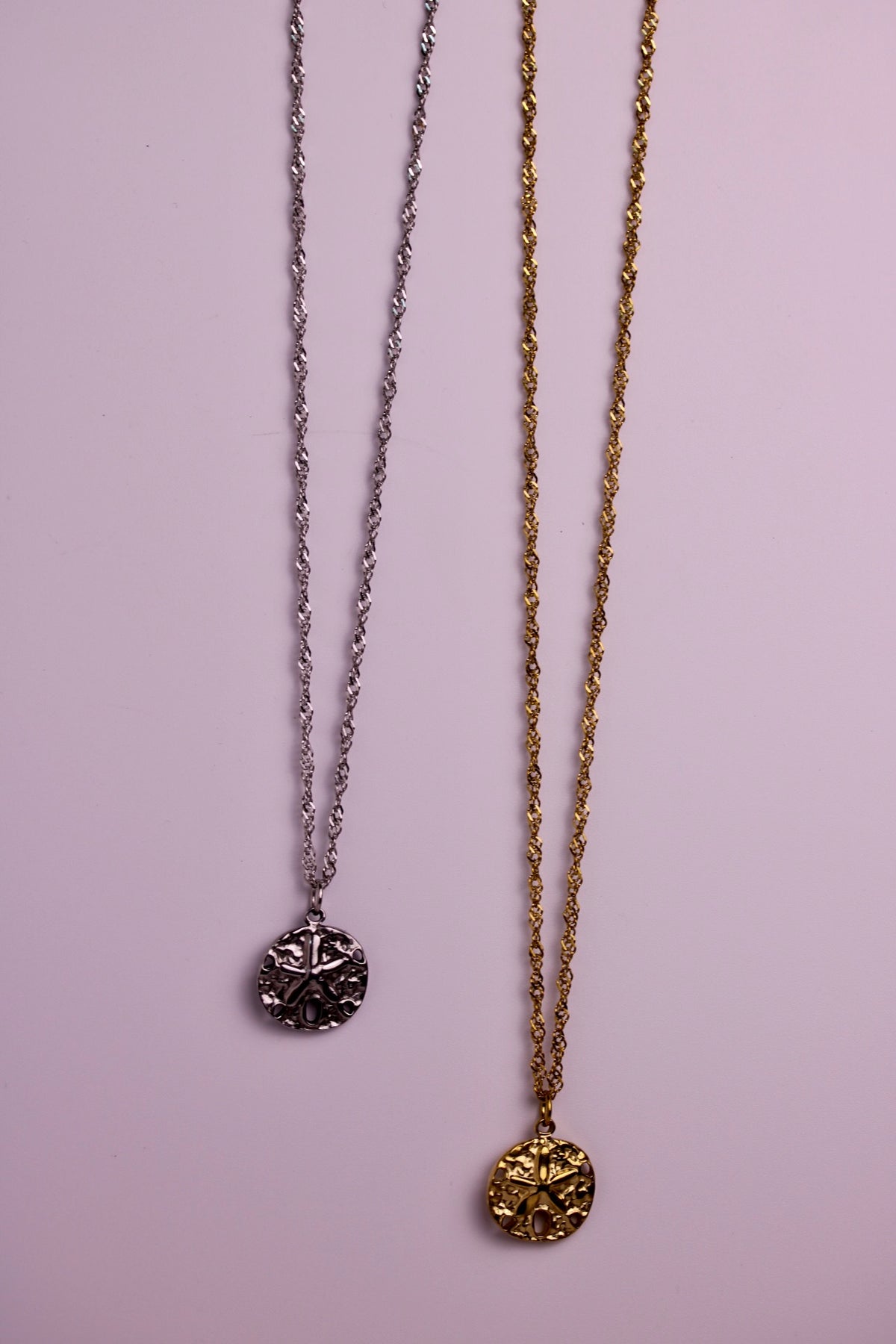 Sand Dollar Necklace in Silver + Gold