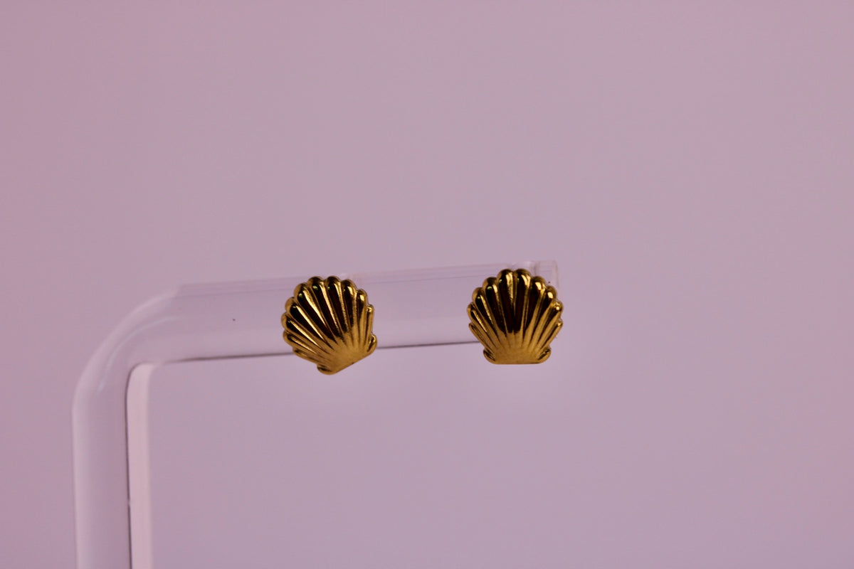 Tiny Scallop Studs in Silver + Gold