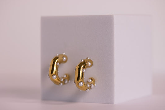 Shimmer Crest Hoops — Pearl Glow in Silver + Gold