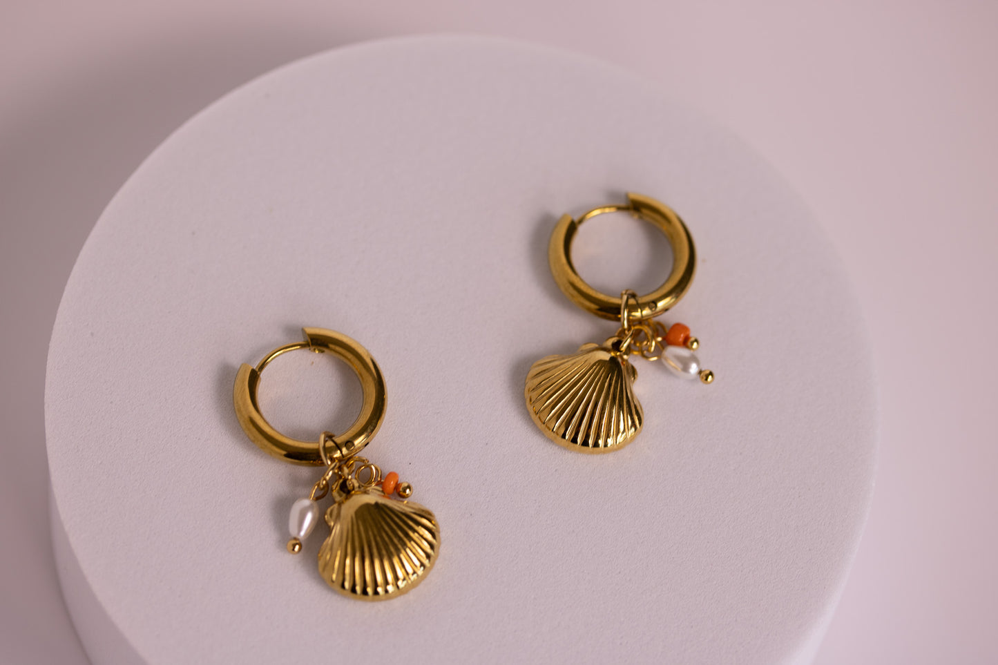 Coral Charm Hoops - Shell + Dolphin Tale