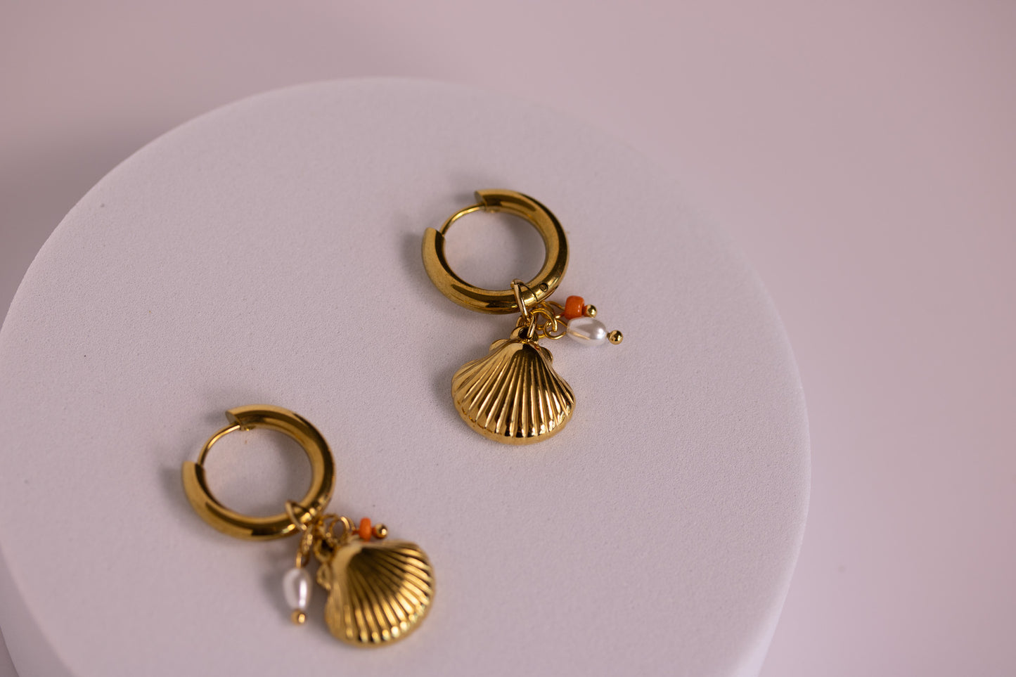 Coral Charm Hoops - Shell + Dolphin Tale