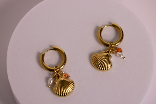Coral Charm Hoops - Shell + Dolphin Tale