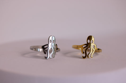 Octopus Ring in Silver + Gold