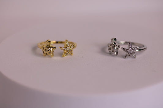 Turtle Tales Ring in silver + Gold