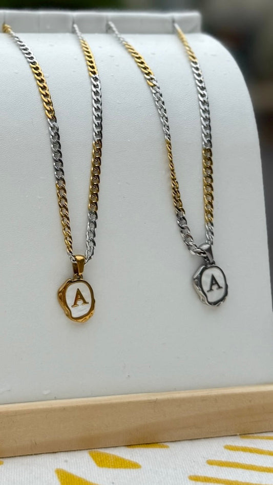 The Seaside Initial Necklace - Two Toned Cuban Chain Edition