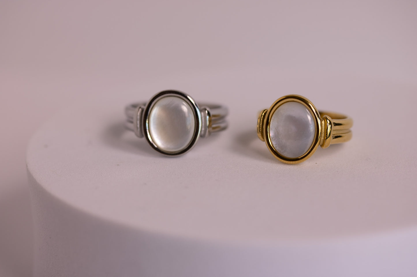 Moonstone May Ring in Silver + Gold