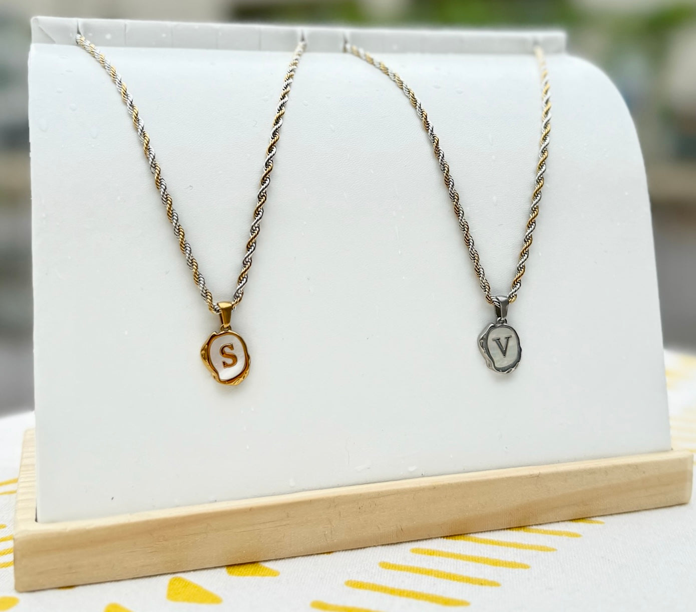 The Seaside Initial Necklace - Two Toned Braided Chain Edition