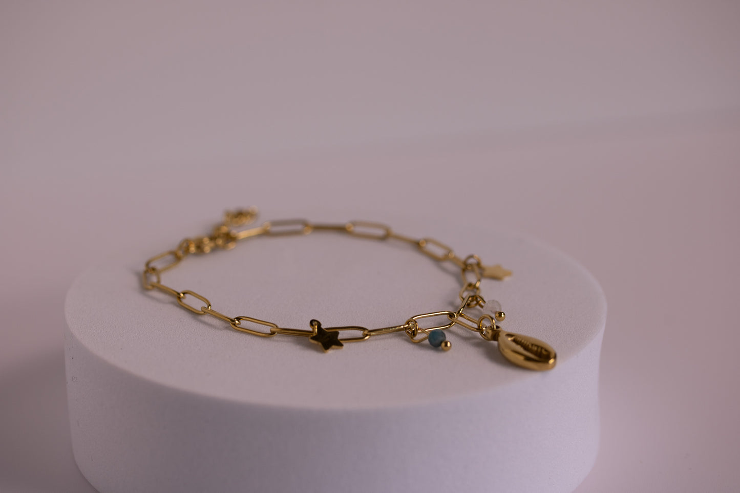 Cowrie Charm Bracelet in Silver + Gold