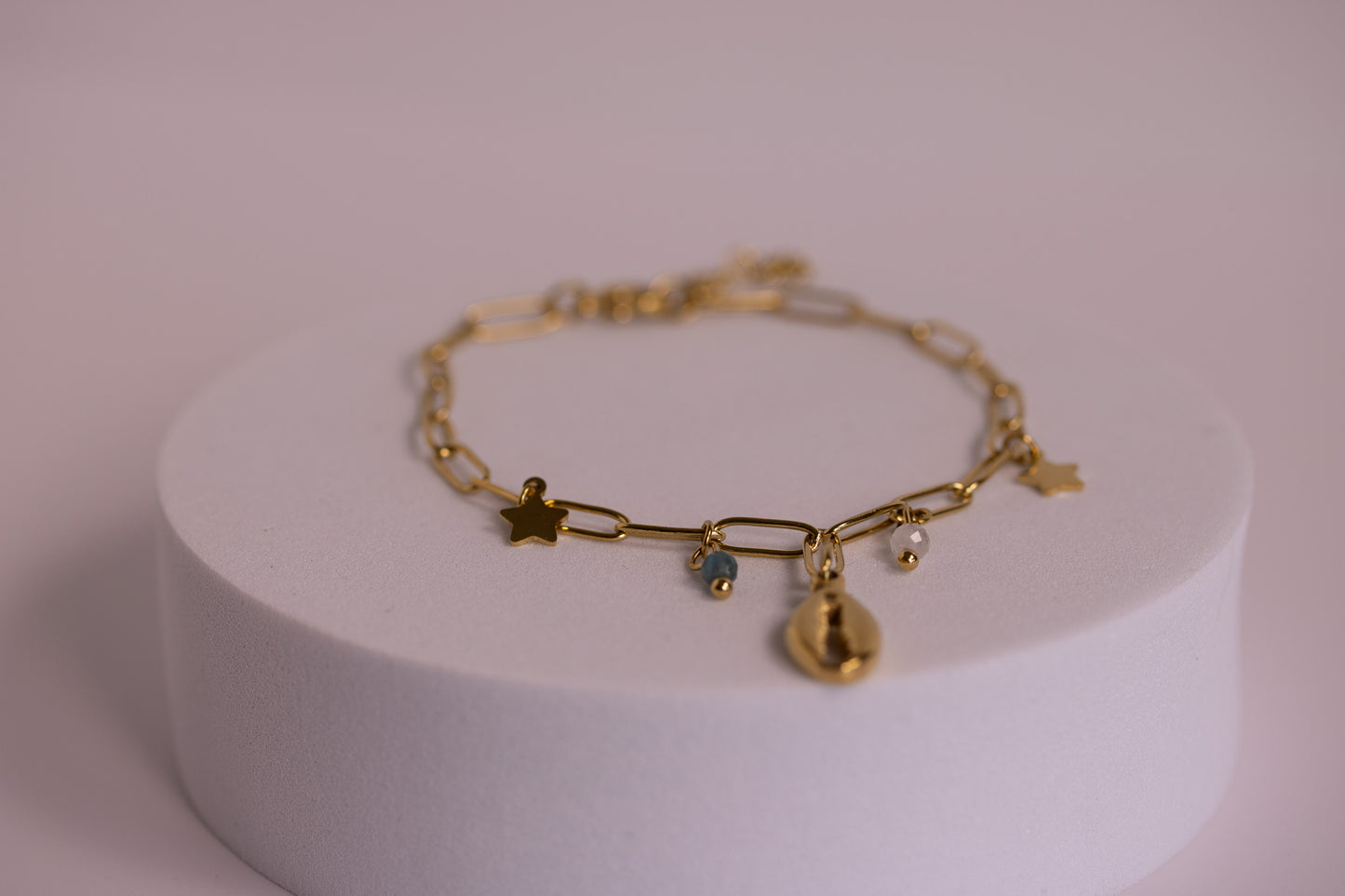 Cowrie Charm Bracelet in Silver + Gold