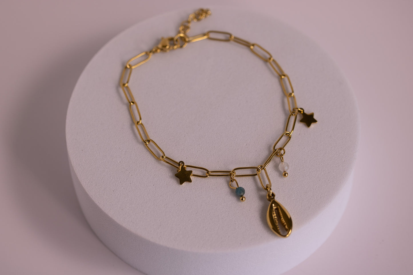 Cowrie Charm Bracelet in Silver + Gold